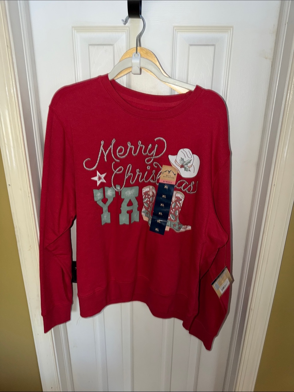 Red Women's Crewneck Sweater with Holiday 'Merry Christmas Y'all'